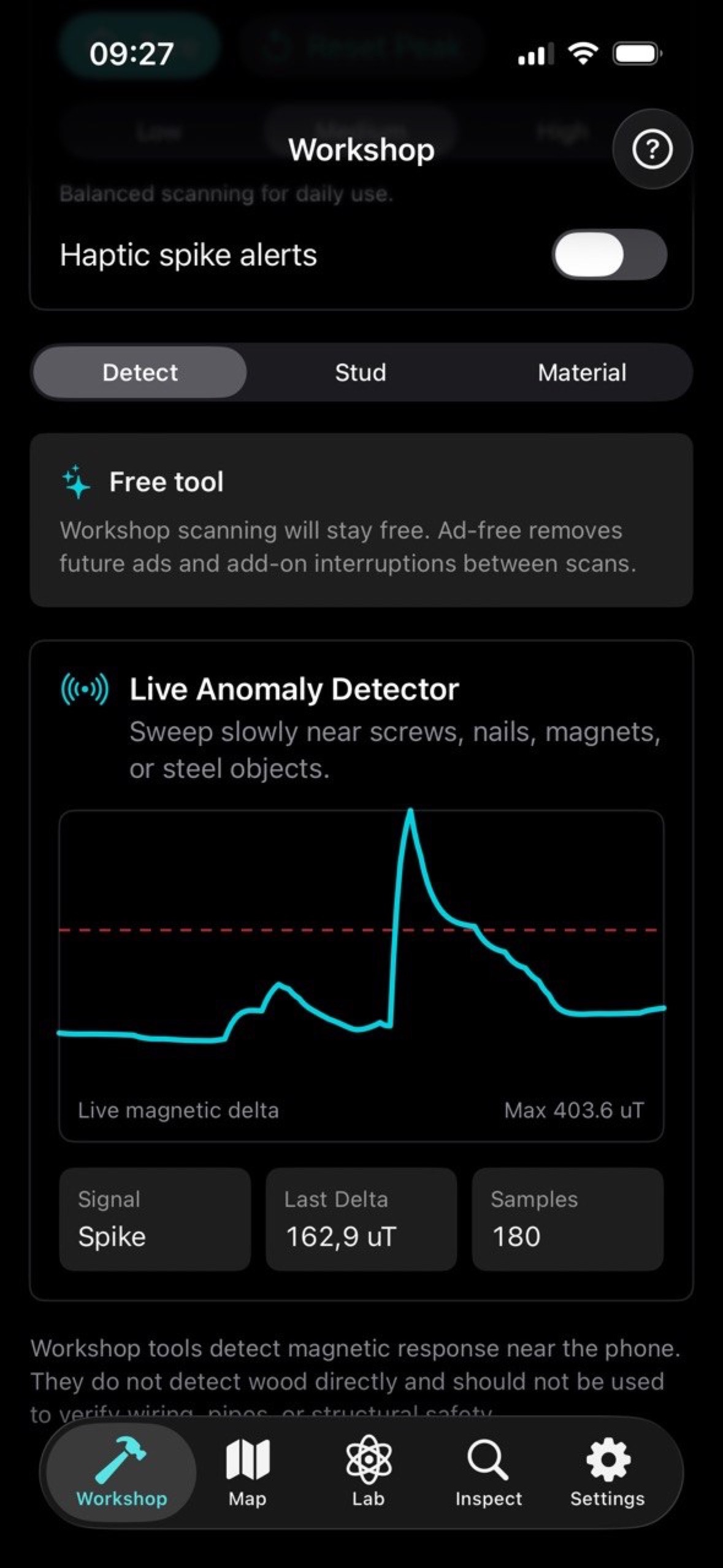 Magnetic Multi-Tool graph and magnetic peak screen.