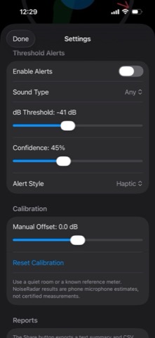 NoiseRadar result screen showing detected heading and signal details.