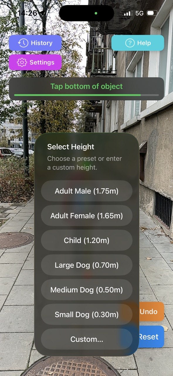 TargetLock measurement result screen with distance and confidence.